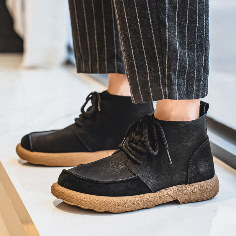 Vīriešu Martin zābaki, vidējā augstuma kāta augšdaļa, apaļa purns, PU augšdaļa, gumijas zole