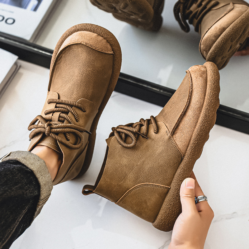 Vīriešu Martin zābaki, vidējā augstuma kāta augšdaļa, apaļa purns, PU augšdaļa, gumijas zole