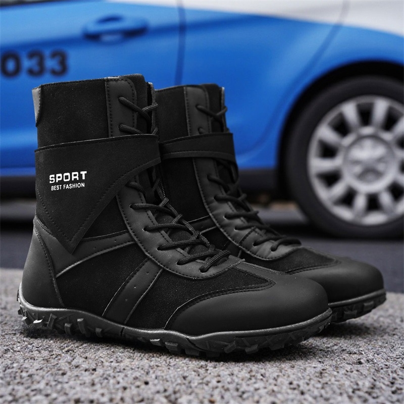 Μποτάκια εργασίας Martin με PU επάνω μέρος, σόλα από καουτσούκ-πλαστικό, μεσαίο ύψος γάμπας, στρογγυλή μύτη, στυλ Martin