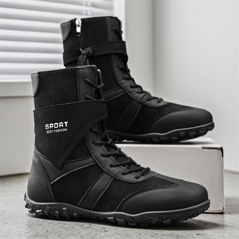 Μποτάκια εργασίας Martin με PU επάνω μέρος, σόλα από καουτσούκ-πλαστικό, μεσαίο ύψος γάμπας, στρογγυλή μύτη, στυλ Martin