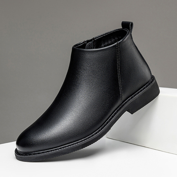 Μαρτίν μποτάκια από μικροϊνα δέρμα για χειμώνα, επένδυση με γούνα, πλαϊνό φερμουάρ, χαμηλό ύψος, αιχμηρό δάχτυλο, PU πάτος