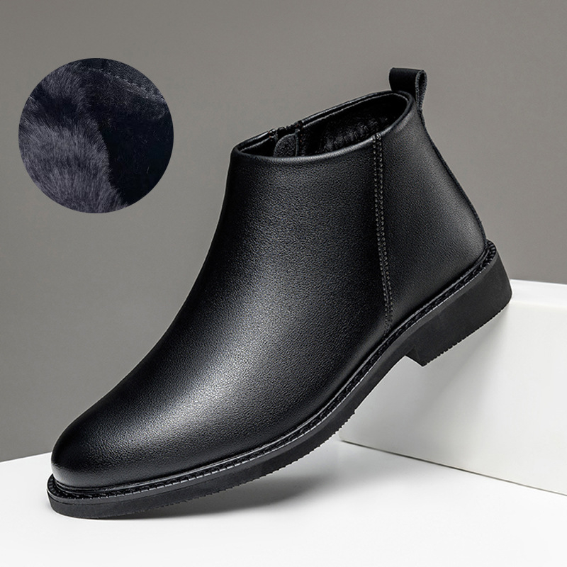 Μαρτίν μποτάκια από μικροϊνα δέρμα για χειμώνα, επένδυση με γούνα, πλαϊνό φερμουάρ, χαμηλό ύψος, αιχμηρό δάχτυλο, PU πάτος