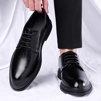 Ανδρικά επίσημα δερμάτινα παπούτσια – αύξηση ύψους, επάνω μέρος από μικροϊνές δέρματος, σόλα από καουτσούκ, μυτερός δάκτυλος