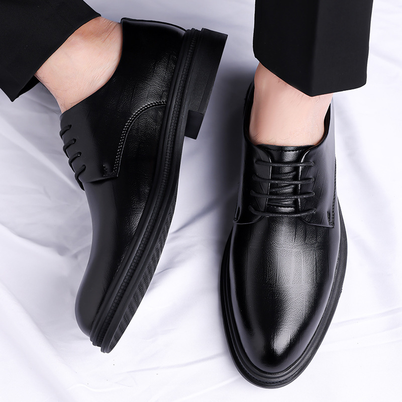 Ανδρικά επίσημα δερμάτινα παπούτσια – αύξηση ύψους, επάνω μέρος από μικροϊνές δέρματος, σόλα από καουτσούκ, μυτερός δάκτυλος