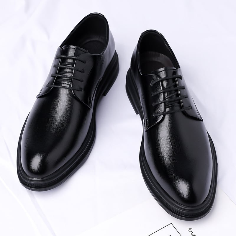 Ανδρικά επίσημα δερμάτινα παπούτσια – αύξηση ύψους, επάνω μέρος από μικροϊνές δέρματος, σόλα από καουτσούκ, μυτερός δάκτυλος