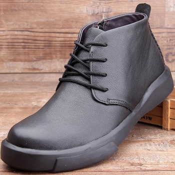 Ziemas vīriešu kurpes no īstas ādas ar mākslīgu īsu pūka oderi, gumijas zole, augsts potītes stils Chelsea