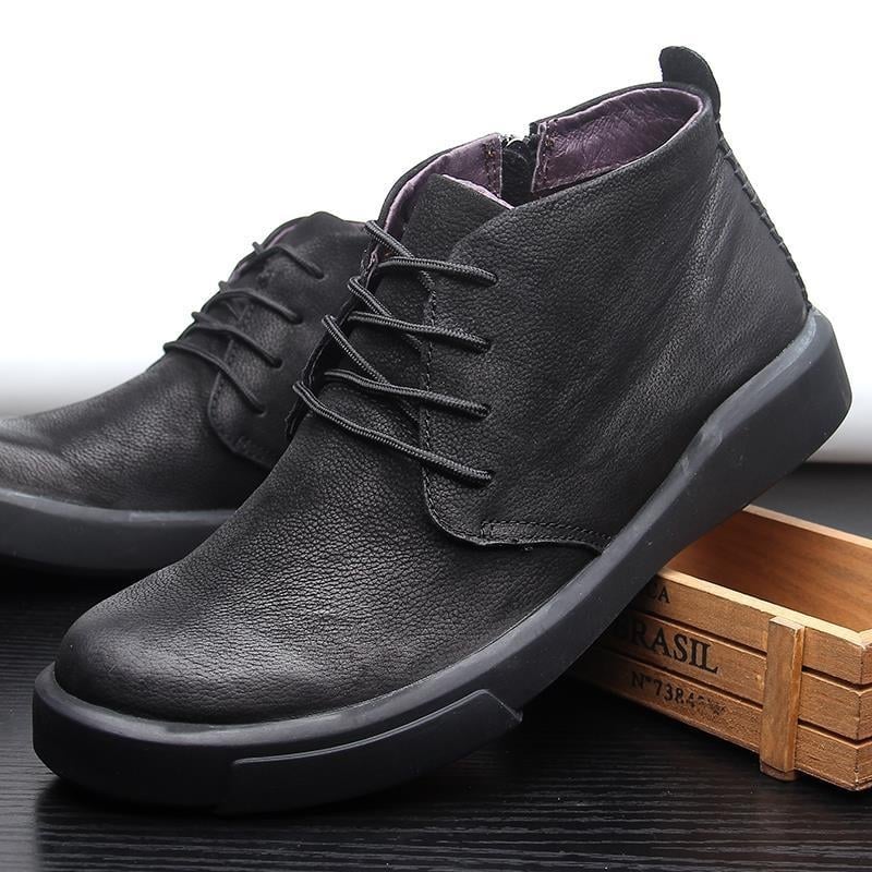 Ziemas vīriešu kurpes no īstas ādas ar mākslīgu īsu pūka oderi, gumijas zole, augsts potītes stils Chelsea