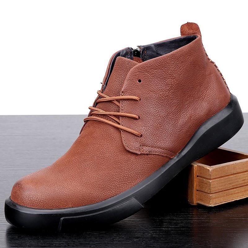 Ziemas vīriešu kurpes no īstas ādas ar mākslīgu īsu pūka oderi, gumijas zole, augsts potītes stils Chelsea