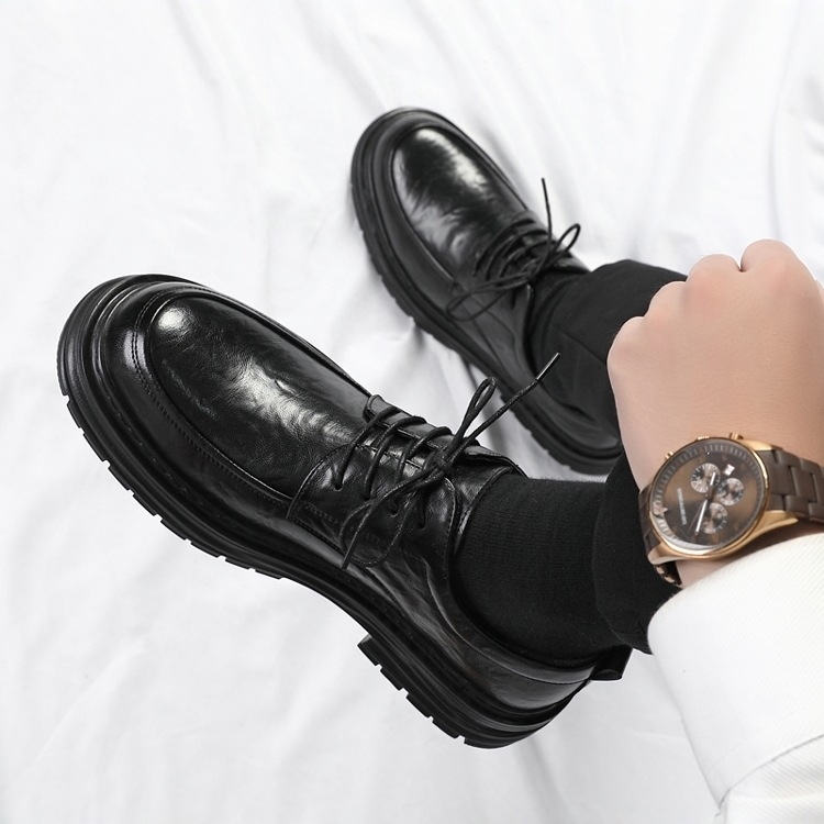 Αντρικά Δερμάτινα Derby Παπούτσια - Επάνω μέρος από Δέρμα Δεύτερου Επιπέδου, Καουτσούκ Σόλα, Κορδόνια, Στρογγυλή Μύτη, Εσωτερική Επένδυση από Γούνα Κουνελιού