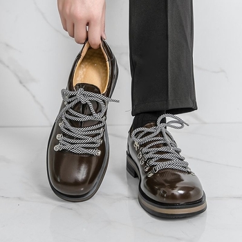 Ανδρικά Δερμάτινα Derby Παπούτσια από Συνθετικό Δέρμα - Στρογγυλή μύτη, Monk Strap (Κορεατικό Στυλ), Καουτσούκ σόλα, Αύξηση Ύψους