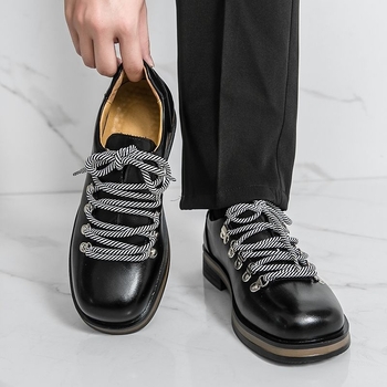 Ανδρικά Δερμάτινα Derby Παπούτσια από Συνθετικό Δέρμα - Στρογγυλή μύτη, Monk Strap (Κορεατικό Στυλ), Καουτσούκ σόλα, Αύξηση Ύψους