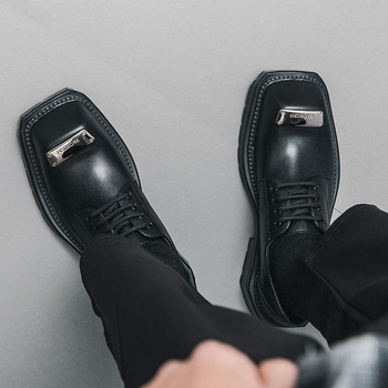 Ανδρικά Δερμάτινα Derby Παπούτσια με Τετράγωνη Μύτη, Μικροϊν Άνω, Καουτσούκ Σόλα, Αύξηση Ύψους, Αντιολισθητικά, Φθορά-Αντοχή