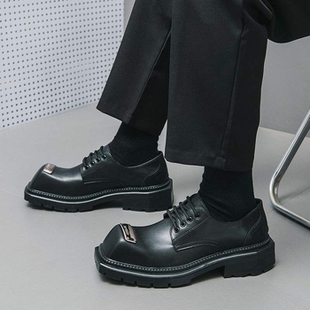 Ανδρικά Δερμάτινα Derby Παπούτσια με Τετράγωνη Μύτη, Μικροϊν Άνω, Καουτσούκ Σόλα, Αύξηση Ύψους, Αντιολισθητικά, Φθορά-Αντοχή