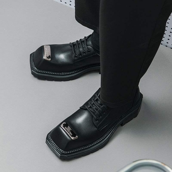 Ανδρικά Δερμάτινα Derby Παπούτσια με Τετράγωνη Μύτη, Μικροϊν Άνω, Καουτσούκ Σόλα, Αύξηση Ύψους, Αντιολισθητικά, Φθορά-Αντοχή