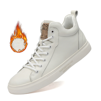 Ανδρικά υψηλά casual sneakers (Γνήσιο δέρμα στην επάνω επιφάνεια, φλις επένδυση για ζεστασιά, καουτσούκ σόλα, κορδόνια)