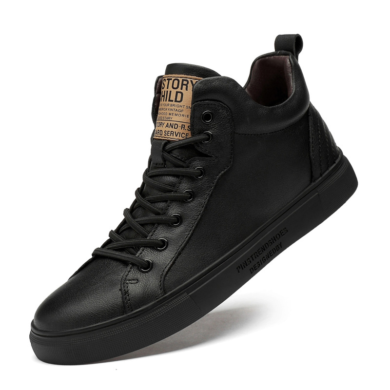 Ανδρικά υψηλά casual sneakers (Γνήσιο δέρμα στην επάνω επιφάνεια, φλις επένδυση για ζεστασιά, καουτσούκ σόλα, κορδόνια)