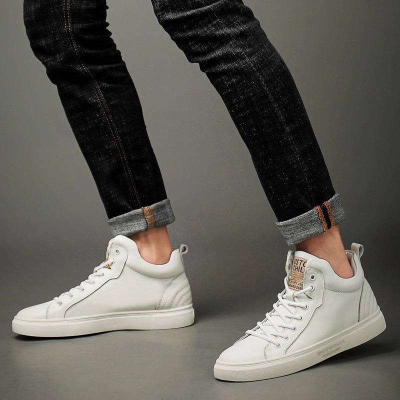 Ανδρικά υψηλά casual sneakers (Γνήσιο δέρμα στην επάνω επιφάνεια, φλις επένδυση για ζεστασιά, καουτσούκ σόλα, κορδόνια)