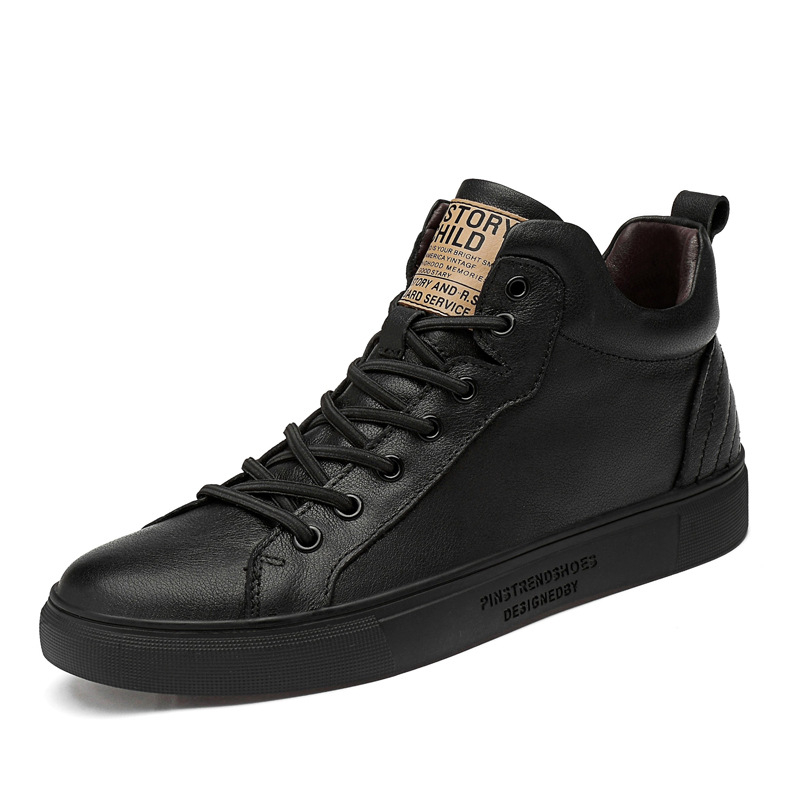 Ανδρικά υψηλά casual sneakers (Γνήσιο δέρμα στην επάνω επιφάνεια, φλις επένδυση για ζεστασιά, καουτσούκ σόλα, κορδόνια)