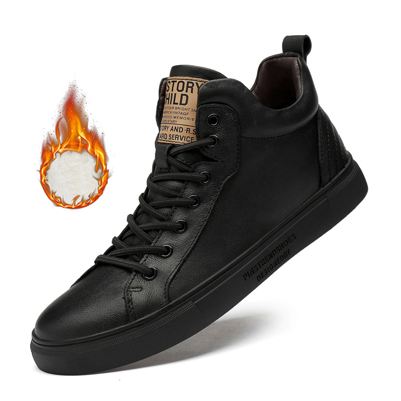 Ανδρικά υψηλά casual sneakers (Γνήσιο δέρμα στην επάνω επιφάνεια, φλις επένδυση για ζεστασιά, καουτσούκ σόλα, κορδόνια)