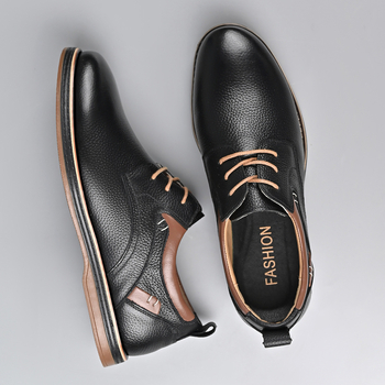 Ανδρικά Παπούτσια από Δέρμα Top Grain για Business Casual, Διαπνοή, Αντιολίσθηση, Απορρόφηση Κραδασμών, Με Κορδόνια στο Μπροστά