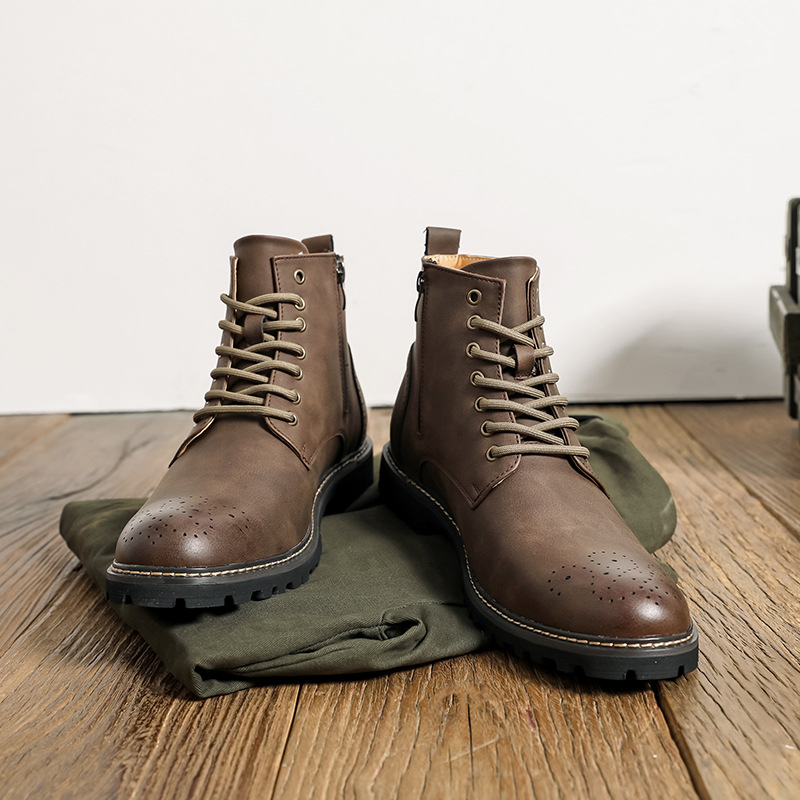 Ανδρικά μποτάκια Martin από PU με μυτερό δάχτυλο, πλαϊνό φερμουάρ, μεσαίο ύψος, PU επάνω μέρος και καουτσούκ σόλα