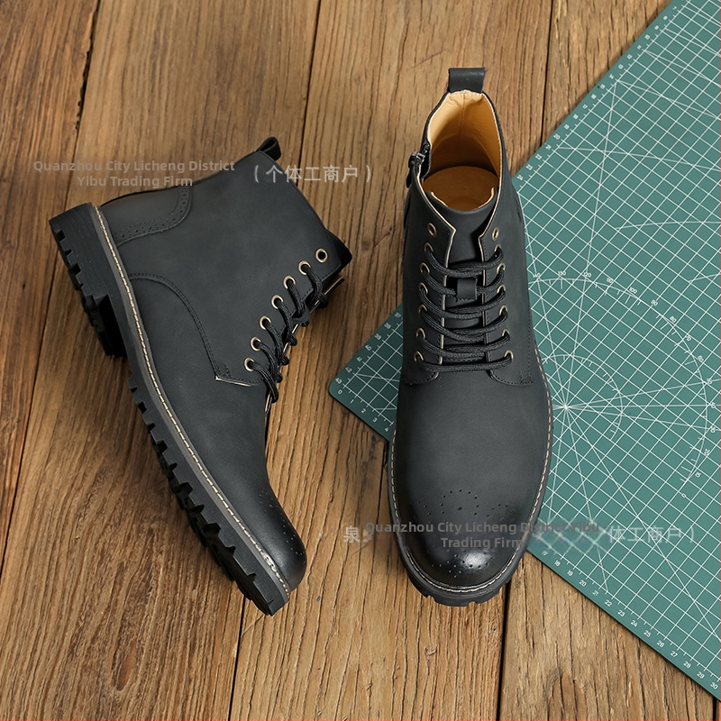 Ανδρικά μποτάκια Martin από PU με μυτερό δάχτυλο, πλαϊνό φερμουάρ, μεσαίο ύψος, PU επάνω μέρος και καουτσούκ σόλα