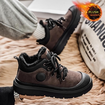 Ανδρικά χειμερινά παπούτσια με φλίς επένδυση, PU άνω μέρος, παχιά καουτσούκ σόλα, κορδόνια, αντιολισθητικά