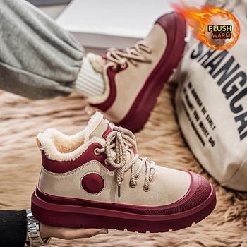 Ανδρικά χειμερινά παπούτσια με φλίς επένδυση, PU άνω μέρος, παχιά καουτσούκ σόλα, κορδόνια, αντιολισθητικά