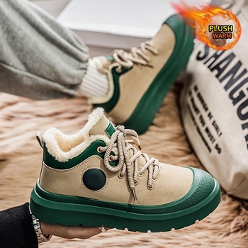 Ανδρικά χειμερινά παπούτσια με φλίς επένδυση, PU άνω μέρος, παχιά καουτσούκ σόλα, κορδόνια, αντιολισθητικά
