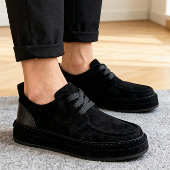 Ανδρικά χειμερινά παπούτια υψηλής κορυφής με ζεστή επένδυση, συνθετικό δέρμα με υφή σουέντ, κορδόνια, στρογγυλή μύτη, καουτσούκ σόλα