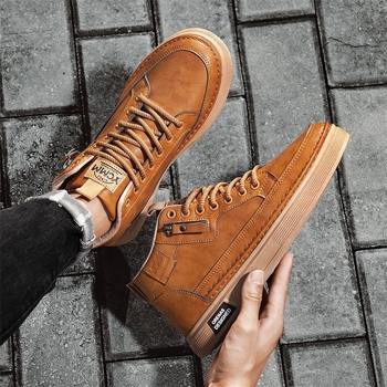 Ανδρικά Υψηλά Αθλητικά Παπούτσια - Άνω μέρος από Μικροΐνες, Καουτσούκ Σόλα, Κυκλικός Δάκτυλος, Χαμηλός Ύψος Τακουνιού 1–3 cm, Απορρόφηση Κρούσεων