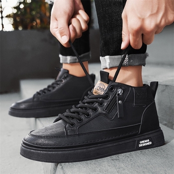 Ανδρικά Υψηλά Αθλητικά Παπούτσια - Άνω μέρος από Μικροΐνες, Καουτσούκ Σόλα, Κυκλικός Δάκτυλος, Χαμηλός Ύψος Τακουνιού 1–3 cm, Απορρόφηση Κρούσεων