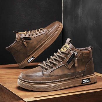 Ανδρικά Υψηλά Αθλητικά Παπούτσια - Άνω μέρος από Μικροΐνες, Καουτσούκ Σόλα, Κυκλικός Δάκτυλος, Χαμηλός Ύψος Τακουνιού 1–3 cm, Απορρόφηση Κρούσεων