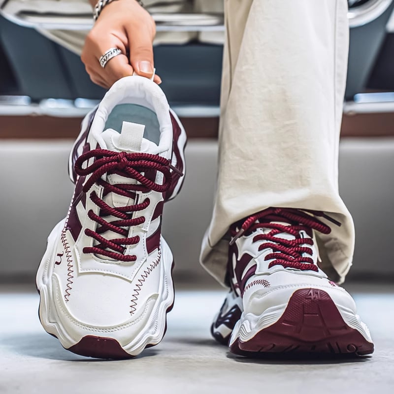 Ανδρικά chunky sneakers - PU επάνω μέρος, καουτσούκ σόλα, αδιάβροχα, αντιολισθητικά, απορρόφηση κραδασμών, διχτυωτή επένδυση