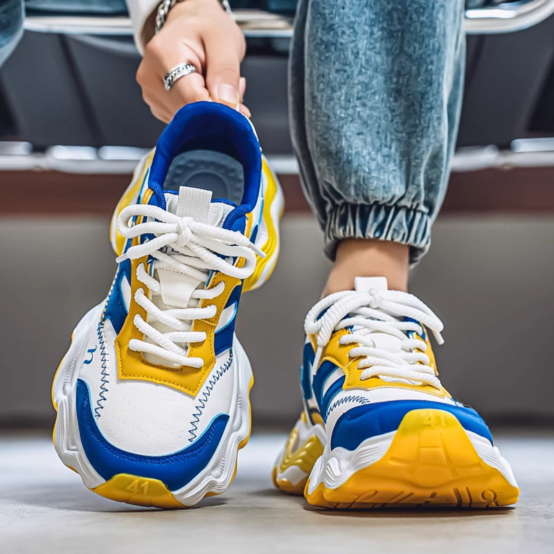 Ανδρικά chunky sneakers - PU επάνω μέρος, καουτσούκ σόλα, αδιάβροχα, αντιολισθητικά, απορρόφηση κραδασμών, διχτυωτή επένδυση