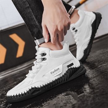 Ανδρικά μποτάκια εργασίας με PU επάνω μέρος, καουτσούκ σόλα, μεσαίο ύψος, στρογγυλή μύτη, κορδωτά