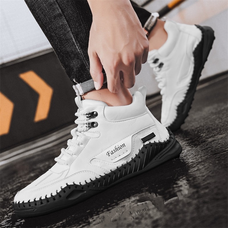 Ανδρικά μποτάκια εργασίας με PU επάνω μέρος, καουτσούκ σόλα, μεσαίο ύψος, στρογγυλή μύτη, κορδωτά