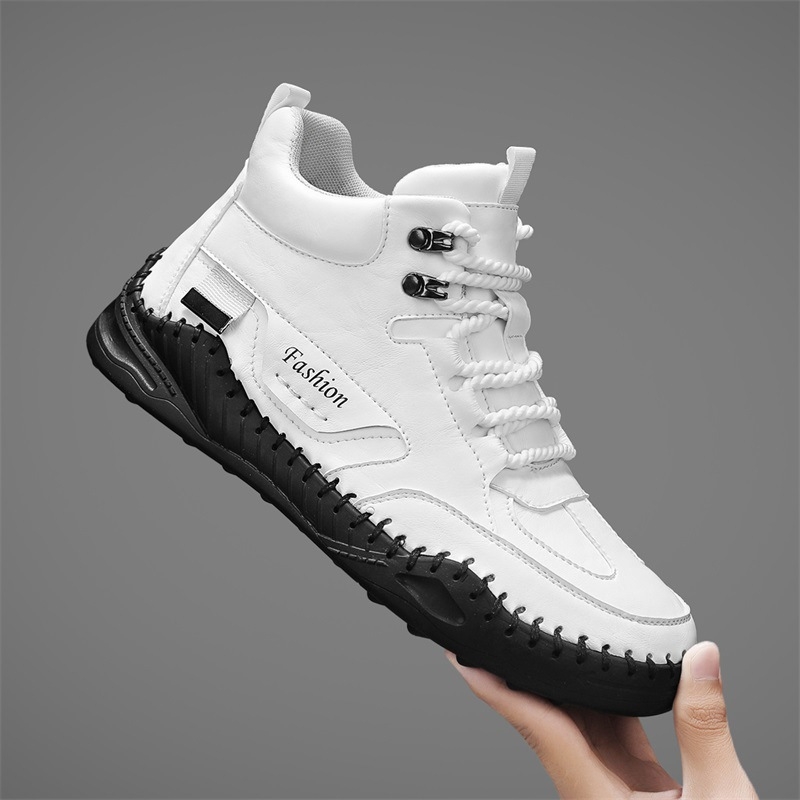 Ανδρικά μποτάκια εργασίας με PU επάνω μέρος, καουτσούκ σόλα, μεσαίο ύψος, στρογγυλή μύτη, κορδωτά