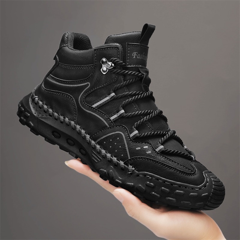 Ανδρικά μποτάκια μεσαίου ύψους, χειμωνιάτικα casual, επάνω μέρος από microfiber, PU πάτος, μεσαίο ύψος shaft, ραφή σόλα