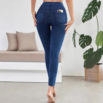 Дамски дънкови спортни панталони с висока талия, еластично оформяне и повдигане на дупето