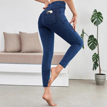 Дамски дънкови спортни панталони с висока талия, еластично оформяне и повдигане на дупето