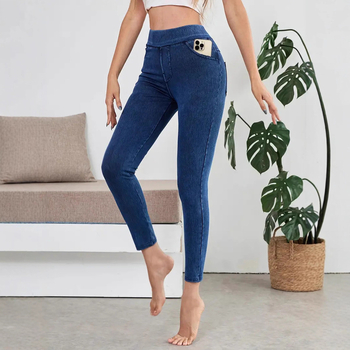 Дамски дънкови спортни панталони с висока талия, еластично оформяне и повдигане на дупето