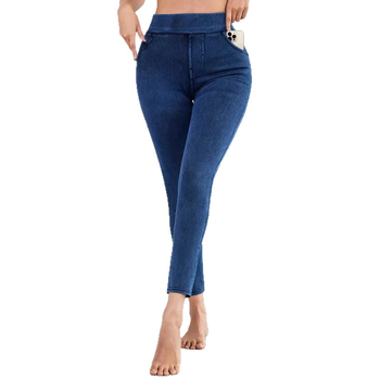 Дамски дънкови спортни панталони с висока талия, еластично оформяне и повдигане на дупето