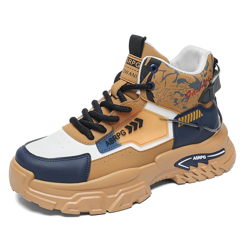 Vīriešu augstās Martins zābaki ziemai – ūdensizturīgs mikrošķiedras augšdaļa, gumijas zole, augsts augšdaļas, zems papēdis