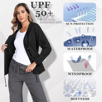 Γυναικεία Slim-Fit ζακέτα βροχής με κουκούλα και φερμουάρ, ελαφριά πολυεστερ-ελαστάνη για υπαίθριες πεζοπορίες