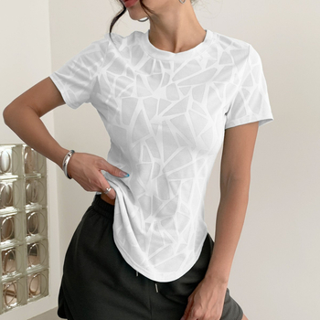 Дамски силуетен фитнес пуловер с къси ръкави и мрежести панели, 92% полиестер, 8% еластан, стандартна дължина, 2025