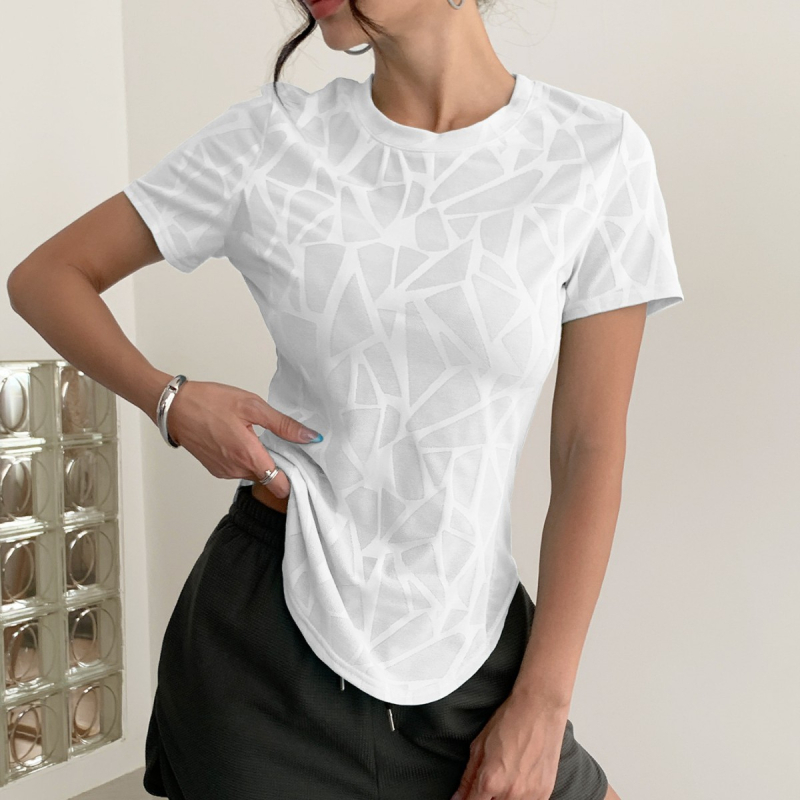 Дамски силуетен фитнес пуловер с къси ръкави и мрежести панели, 92% полиестер, 8% еластан, стандартна дължина, 2025