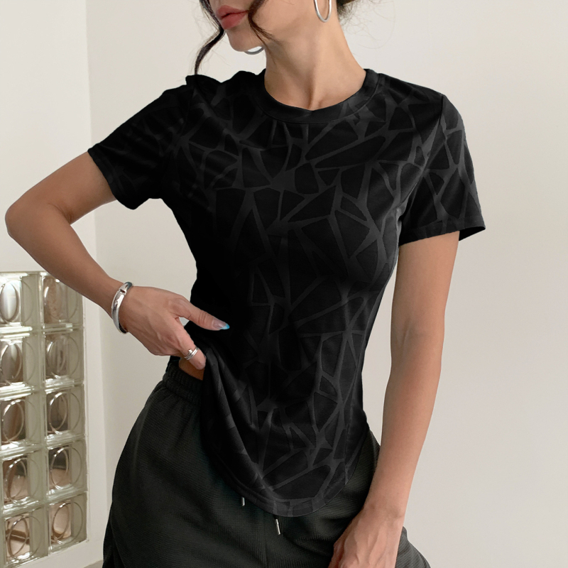 Дамски силуетен фитнес пуловер с къси ръкави и мрежести панели, 92% полиестер, 8% еластан, стандартна дължина, 2025