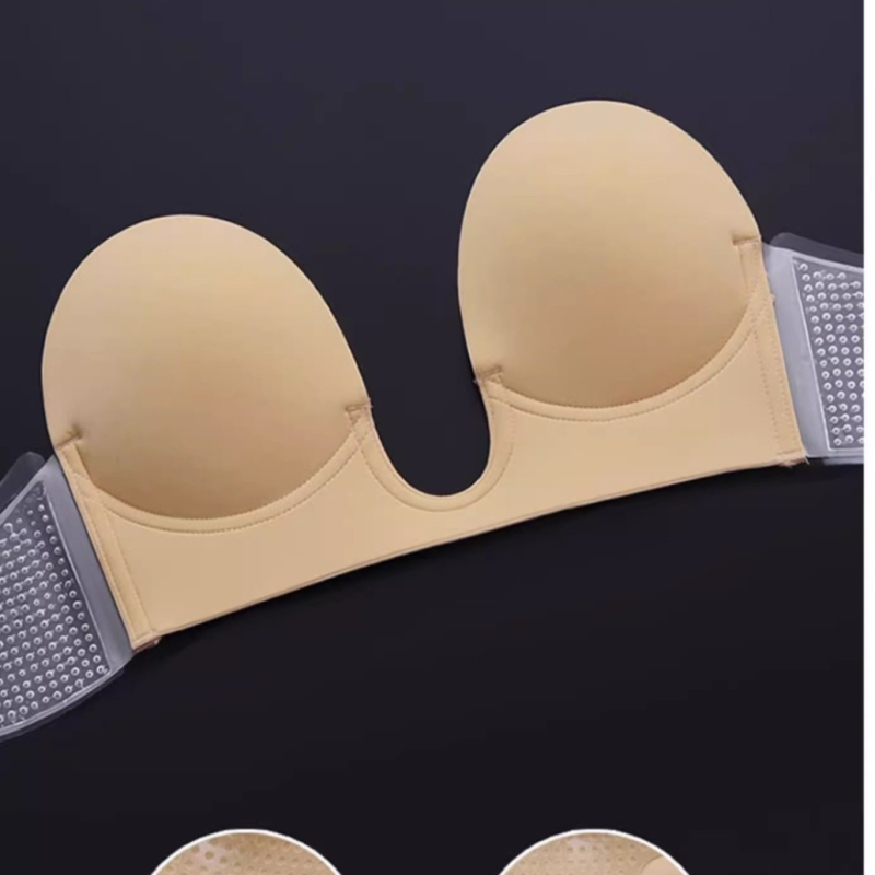 Sutien din silicon, fără bretele, cu aripi laterale, U‑formă, cupa 1/2