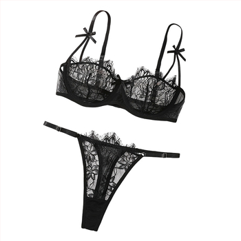 Krūštura komplekts ar tīklu mežģīnēm, Push-Up, 3/4 kauss, fiksētas dubultās siksnas, poliesterā audums